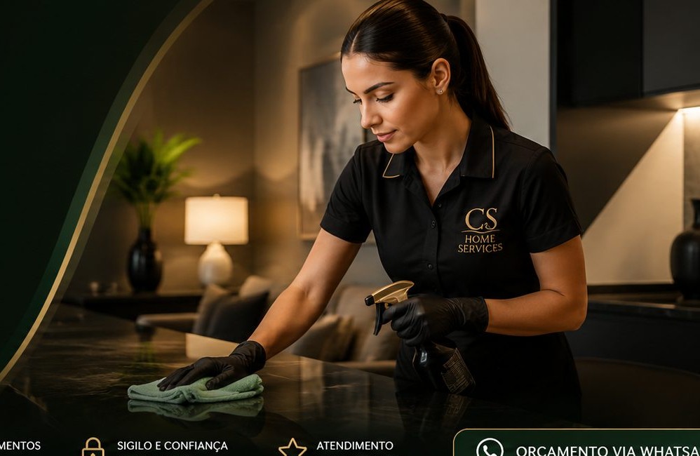Profissional da CS Home Services realizando limpeza residencial em São Paulo